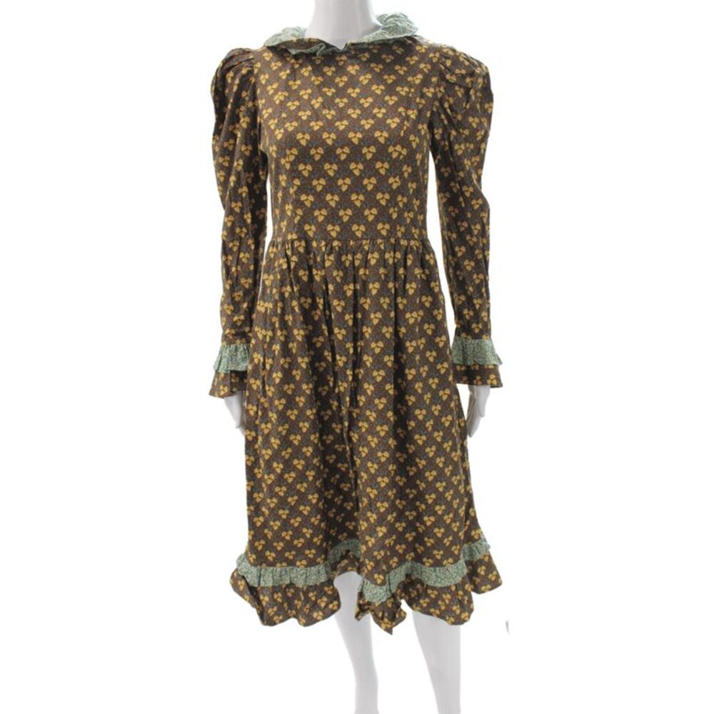 Batsheva Womens Fit & Flare Floral Cotton Maxi Dress Long Sleeve Brown Size 8